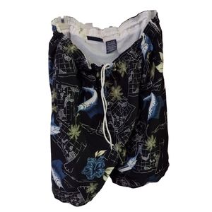 E) Puritan Men’s Swim Trunks Black Tropical Fish Print Size 36/38 L